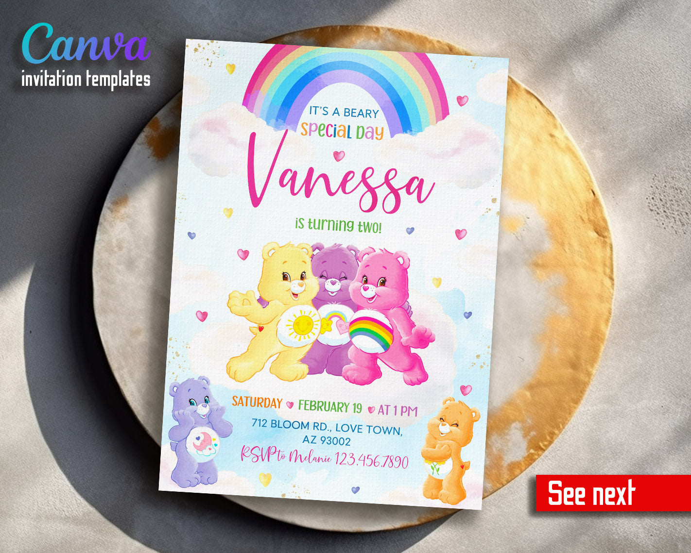 Care Bears  customizable invitation template | Share or Print |  | RS357