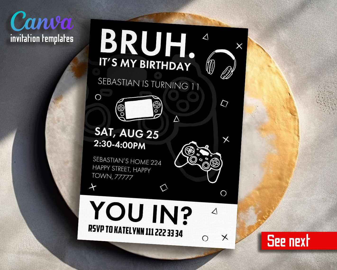 Bruh Gamer customizable invitation template | Share or Print | boy | XV341