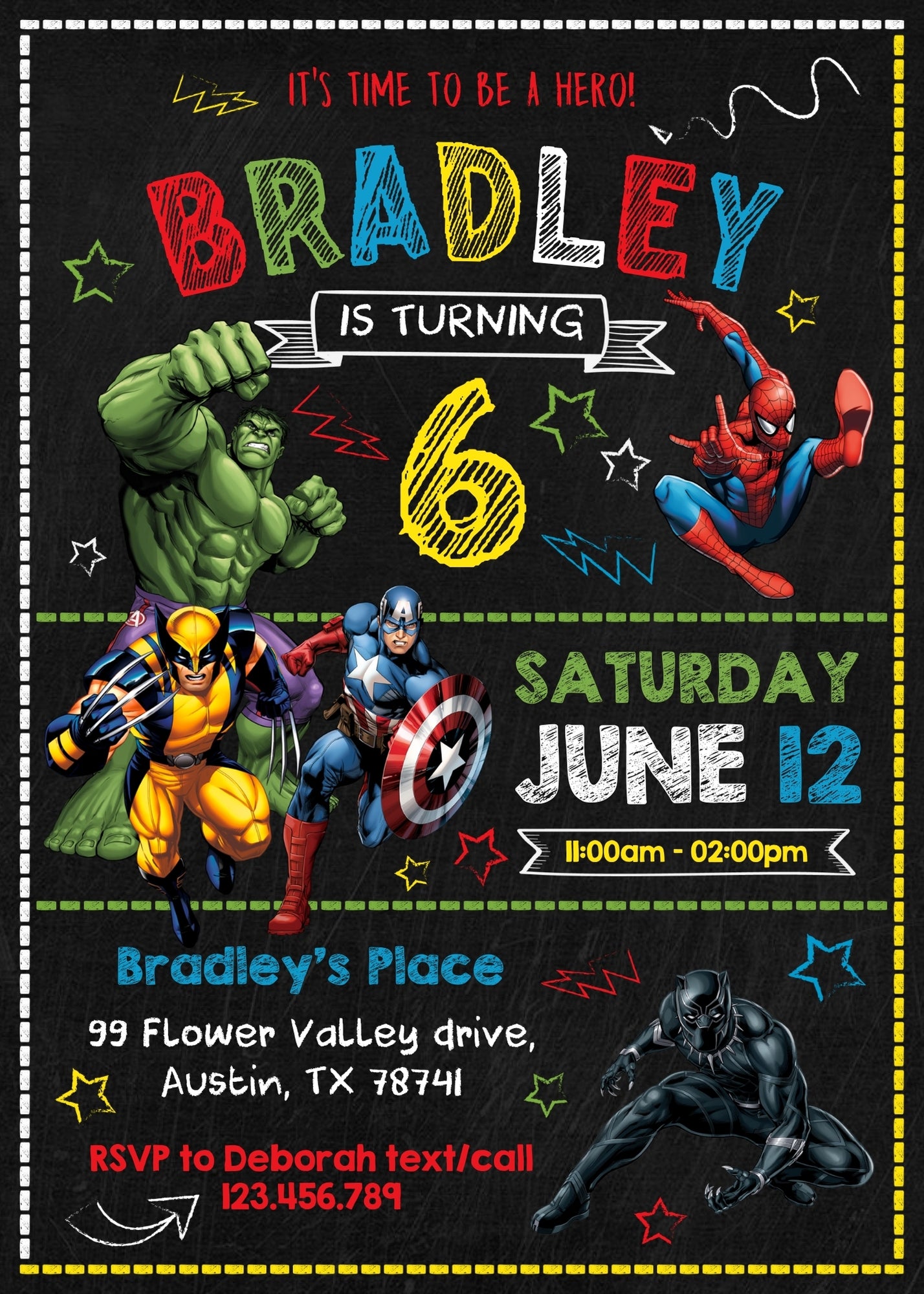 Avengers Marvel Superhero  customizable invitation template | Share or Print | boy | IT468