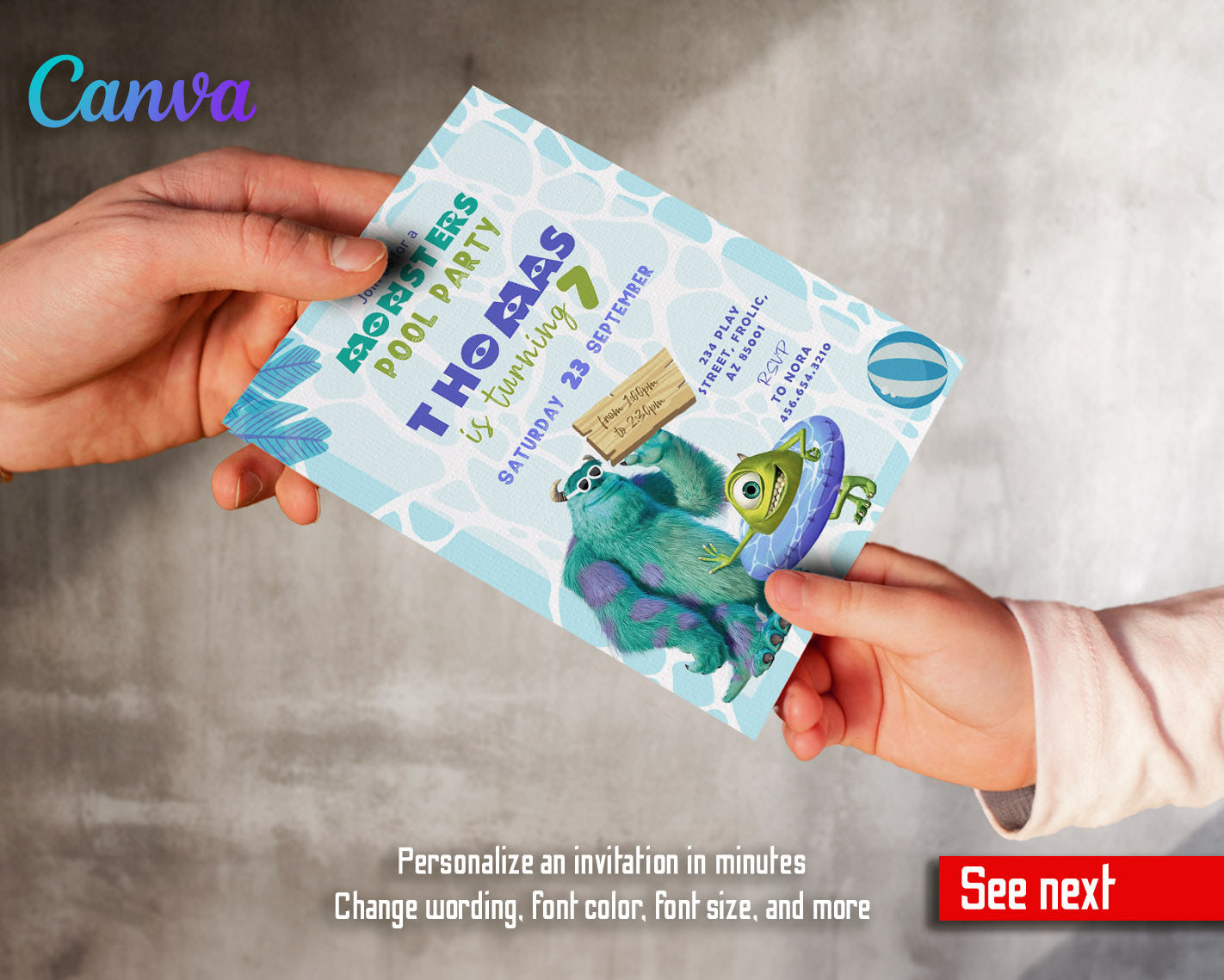 Monsters Inc. Pool Party customizable invitation template | Share or Print |  | TR138