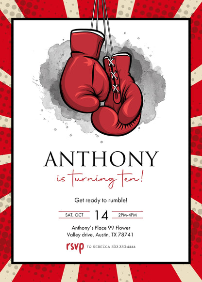 Boxing Event Invite Boxing Fighter customizable invitation template | Share or Print | boy ...