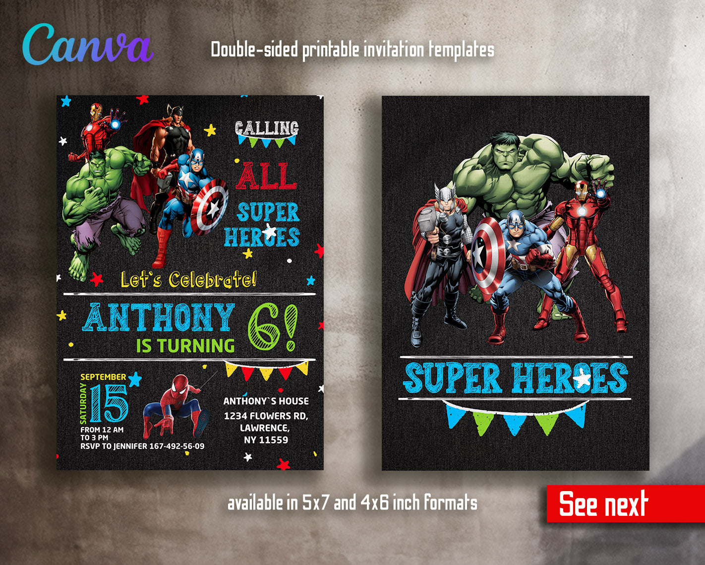 Avengers Marvel Superhero  customizable invitation template | Share or Print | boy | ZA952