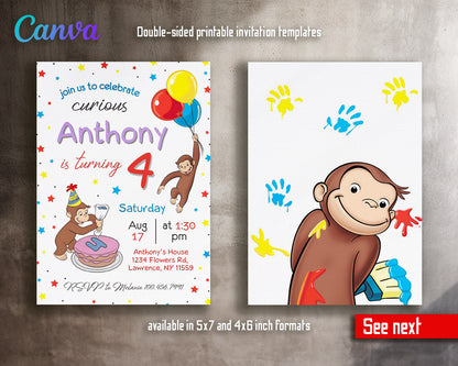 Curious George Monkey customizable invitation template | Share or Print |  | FK325