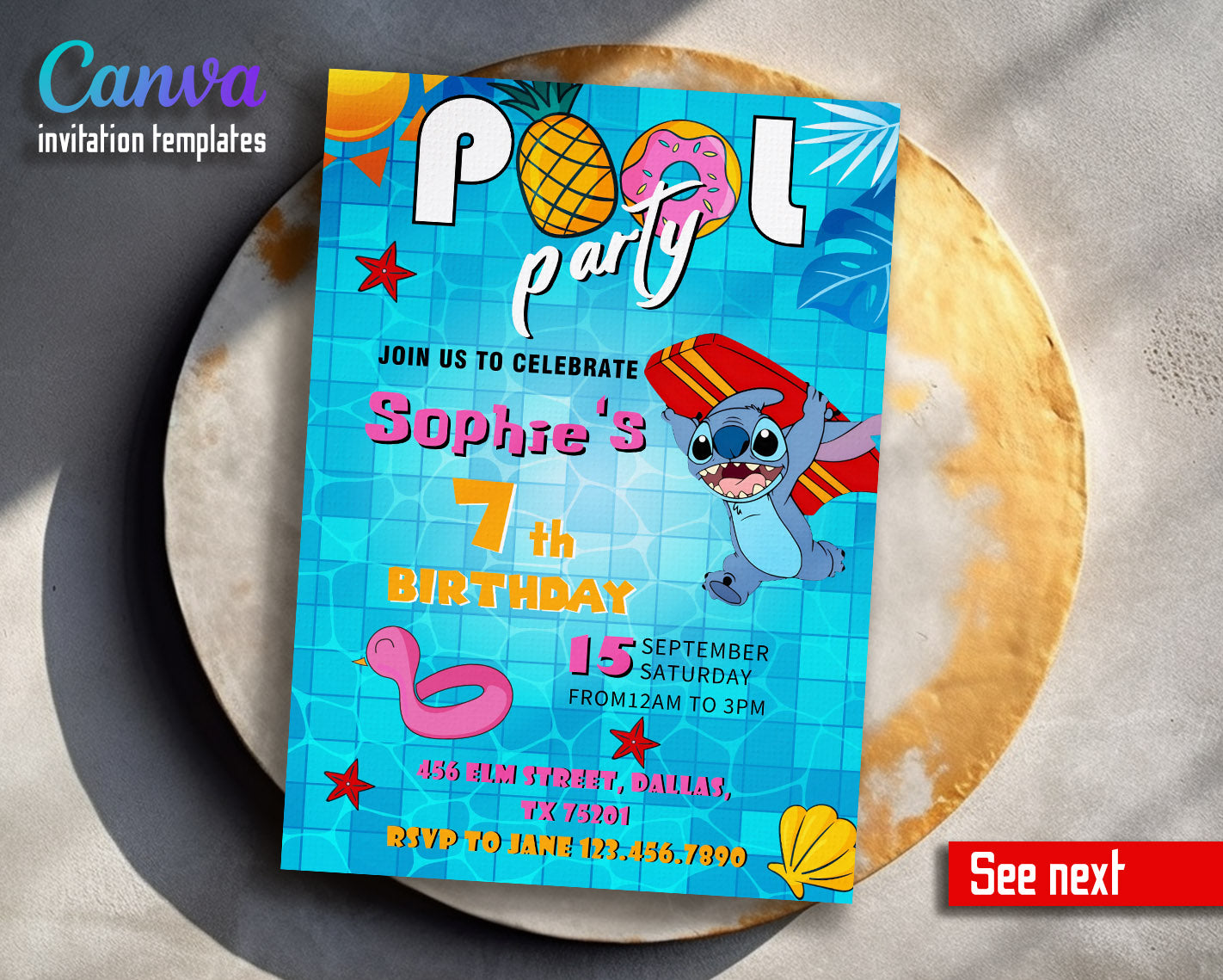 Lilo & Stitch Pool customizable invitation template | Share or Print |  | WE384