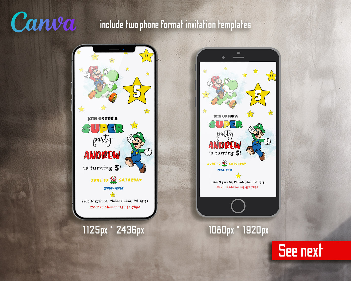 Super Mario Bros  customizable invitation template | Share or Print |  | DR085