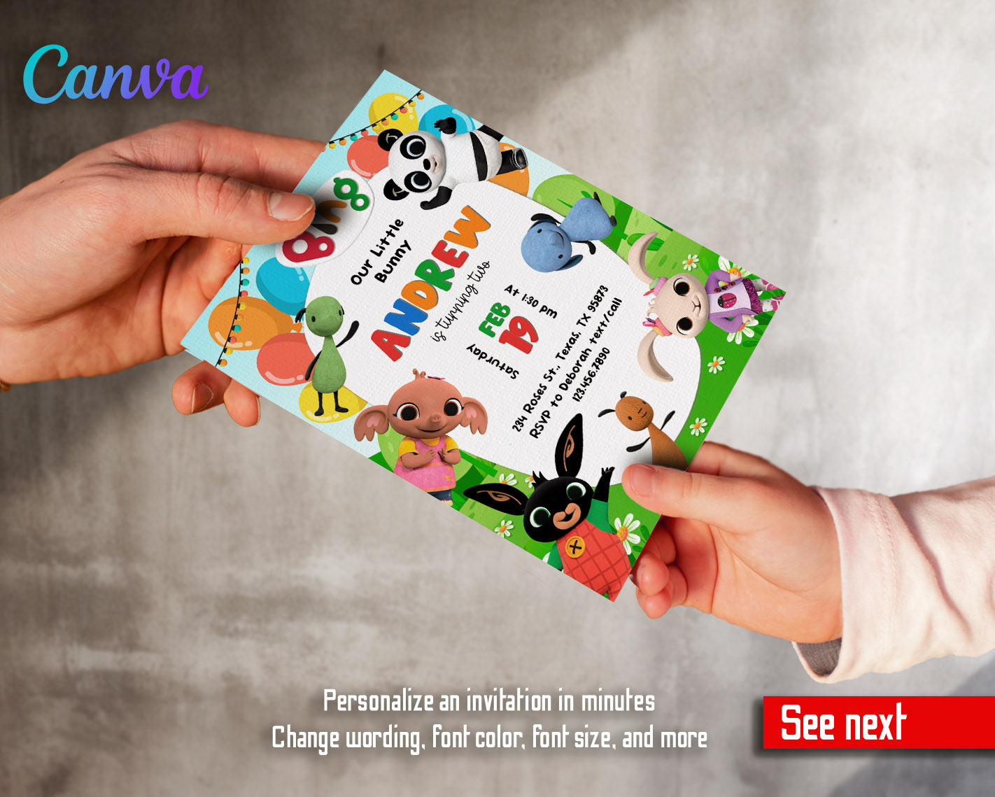 Bing Bunny customizable invitation template | Share or Print |  | KX786