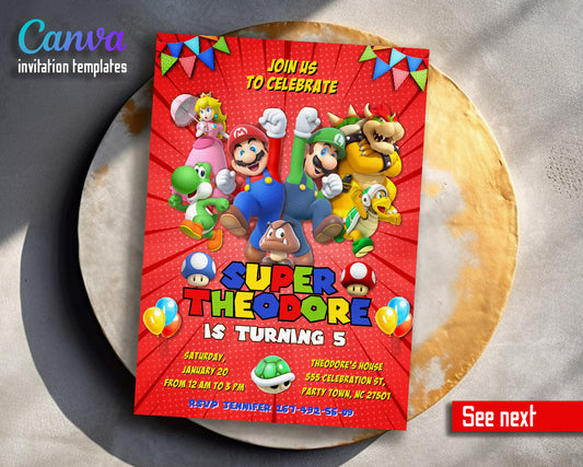 Super Mario Bros  customizable invitation template | Share or Print |  | HF586