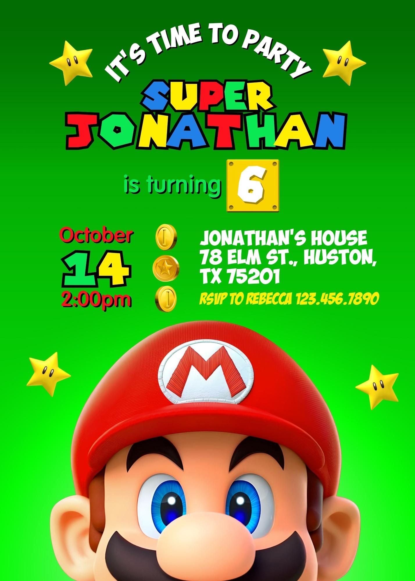 Super Mario Bros  customizable invitation template | Share or Print |  | FP200