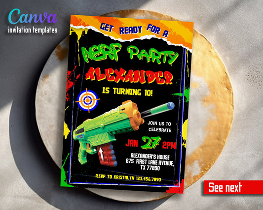 NERF Dart Wars  customizable invitation template | Share or Print | boy | KI305