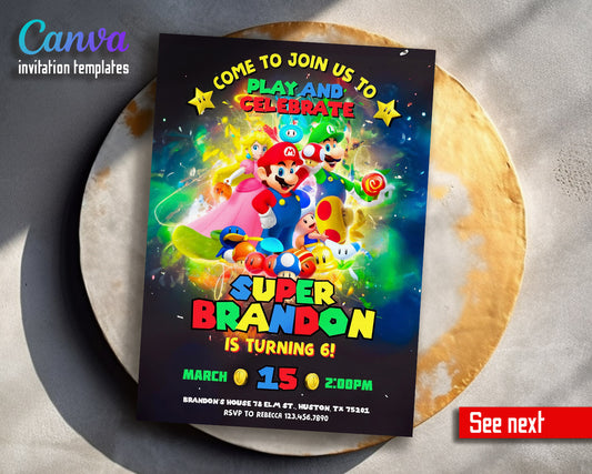 Super Mario Bros  customizable invitation template | Share or Print |  | YS322