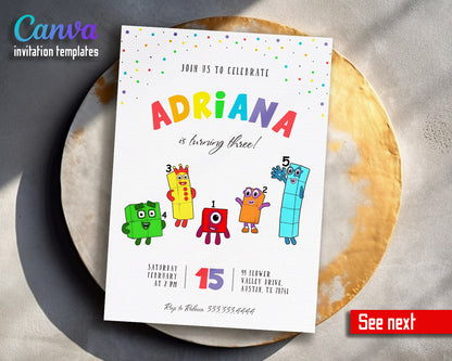 Numberblocks customizable invitation template | Share or Print |  | HD101