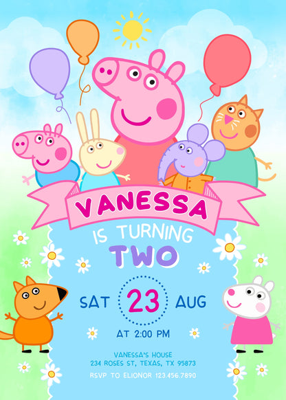 Peppa Pig customizable invitation template | Share or Print | girl | OW032