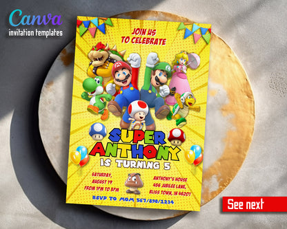 Super Mario Bros  customizable invitation template | Share or Print |  | LQ555