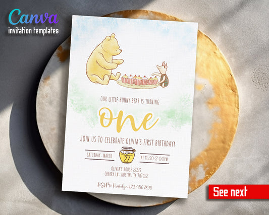 Winnie the Pooh  customizable invitation template | Share or Print |  | IA620