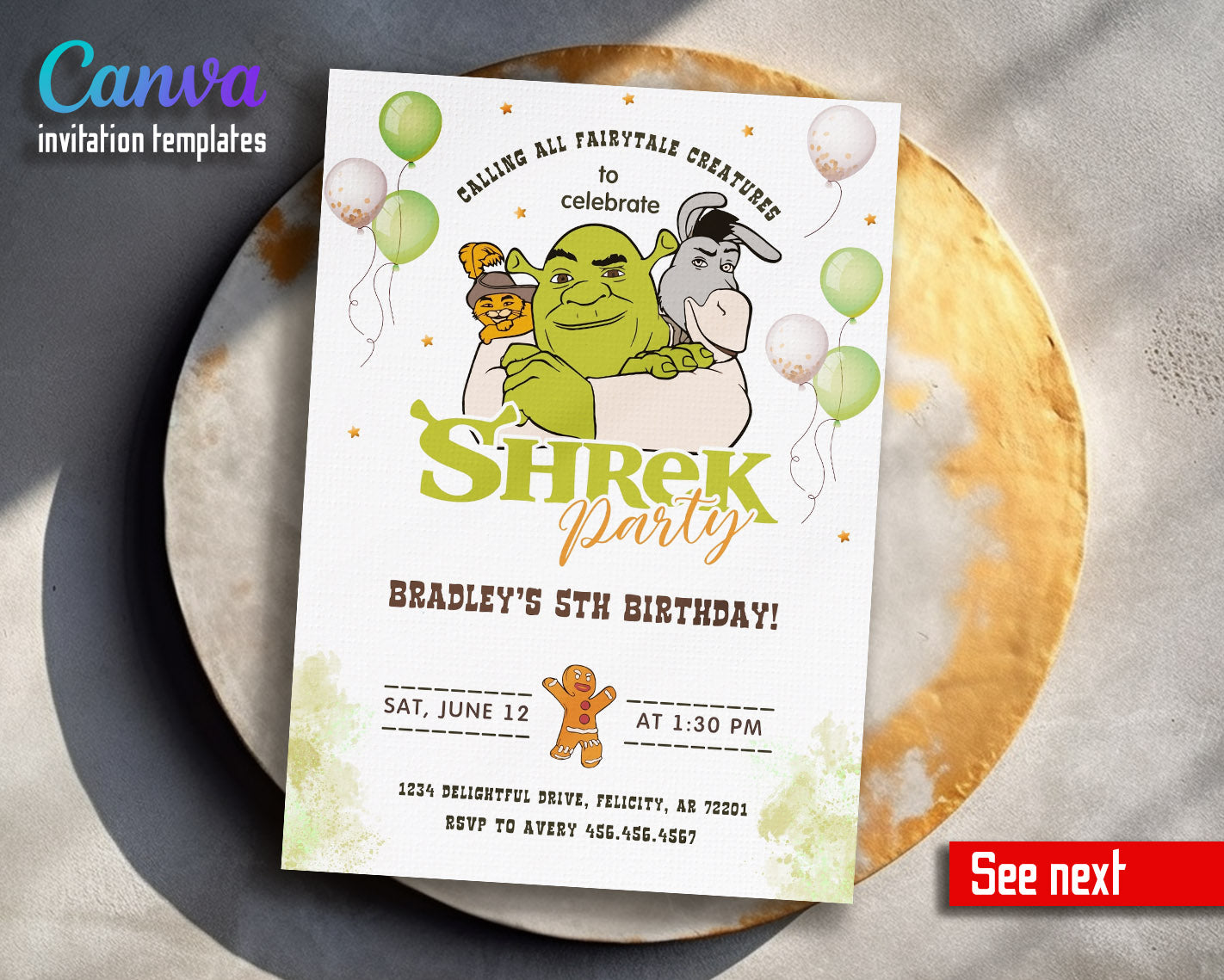 Shrek  customizable invitation template | Share or Print |  | VN088