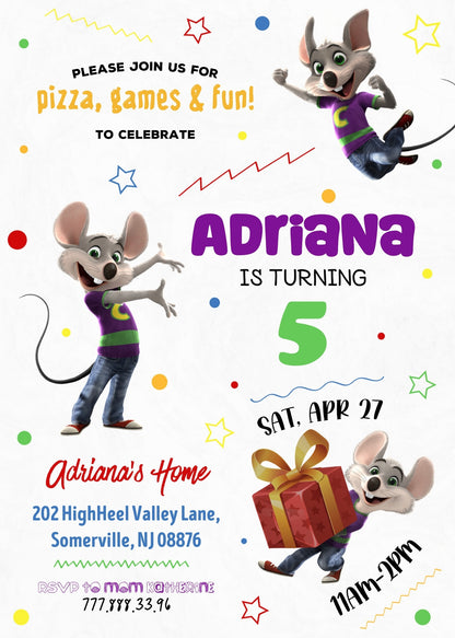 Chuck E. Cheese customizable invitation template | Share or Print |  | DP103