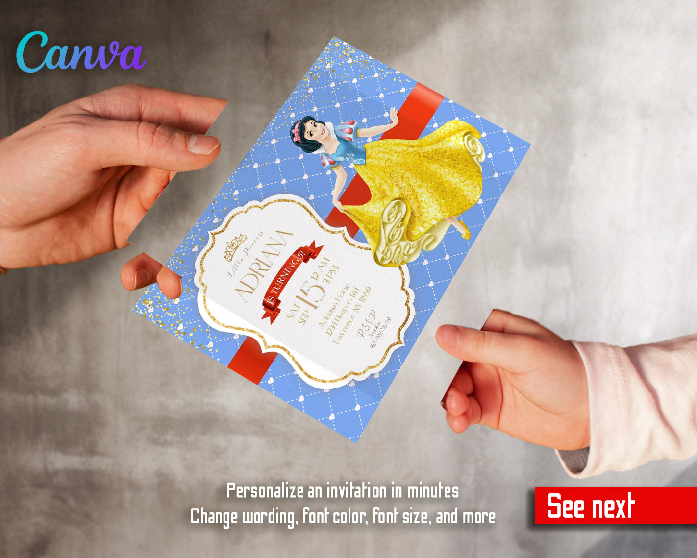 Snow White Princess customizable invitation template | Share or Print | girl | VV823