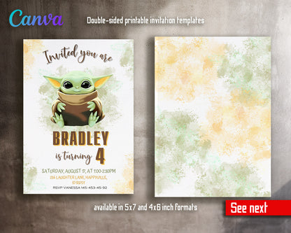 Baby Yoda Grogu Star Wars Mandalorian  customizable invitation template | Share or Print | boy | RO737