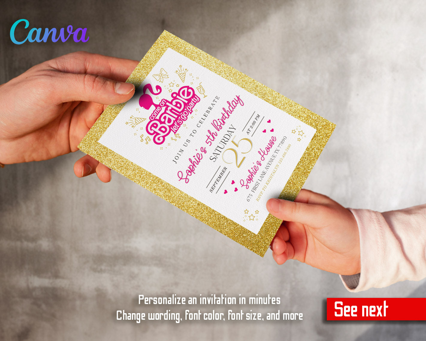 Barbie Pink  customizable invitation template | Share or Print | girl | RG328