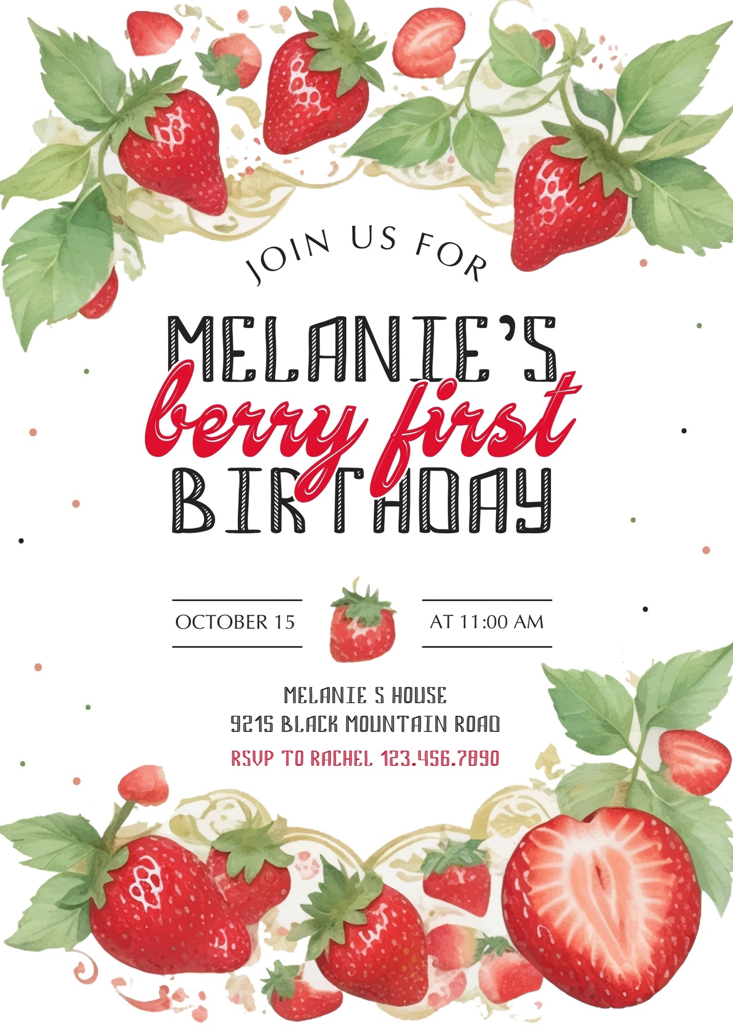 Berry First Birthday customizable invitation template | Share or Print | girl | LT456