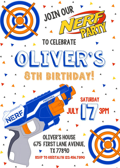 NERF Dart Wars  customizable invitation template | Share or Print | boy | XY304