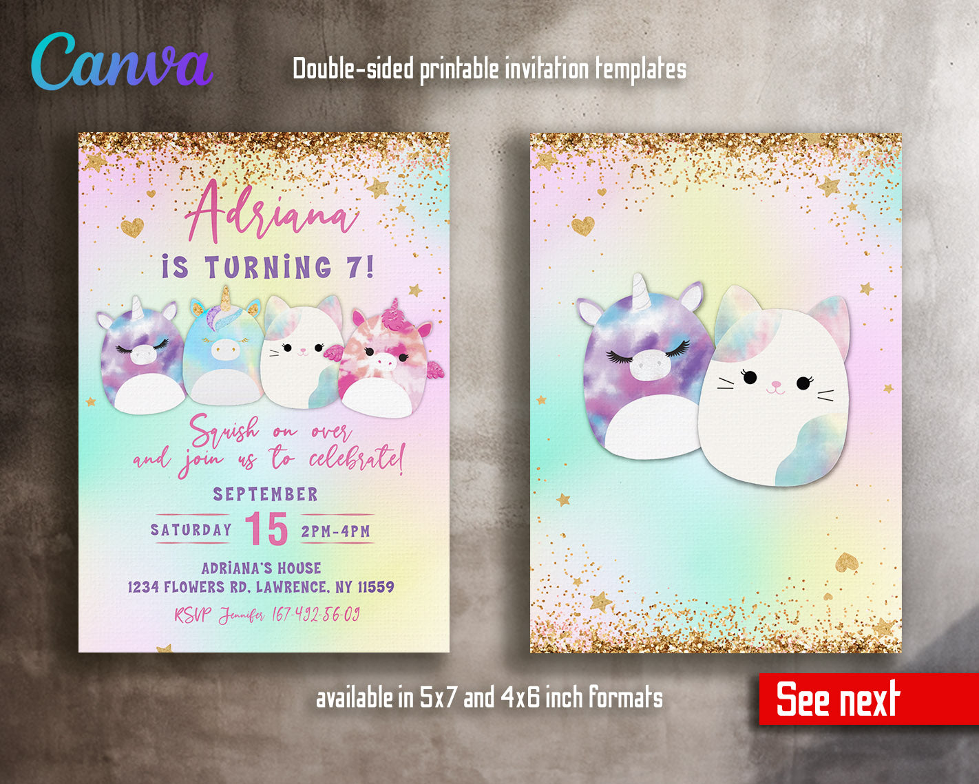 Squishmallows customizable invitation template | Share or Print |  | VN044