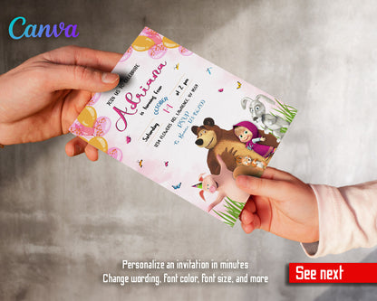 Masha and the Bear customizable invitation template | Share or Print |  | HF388