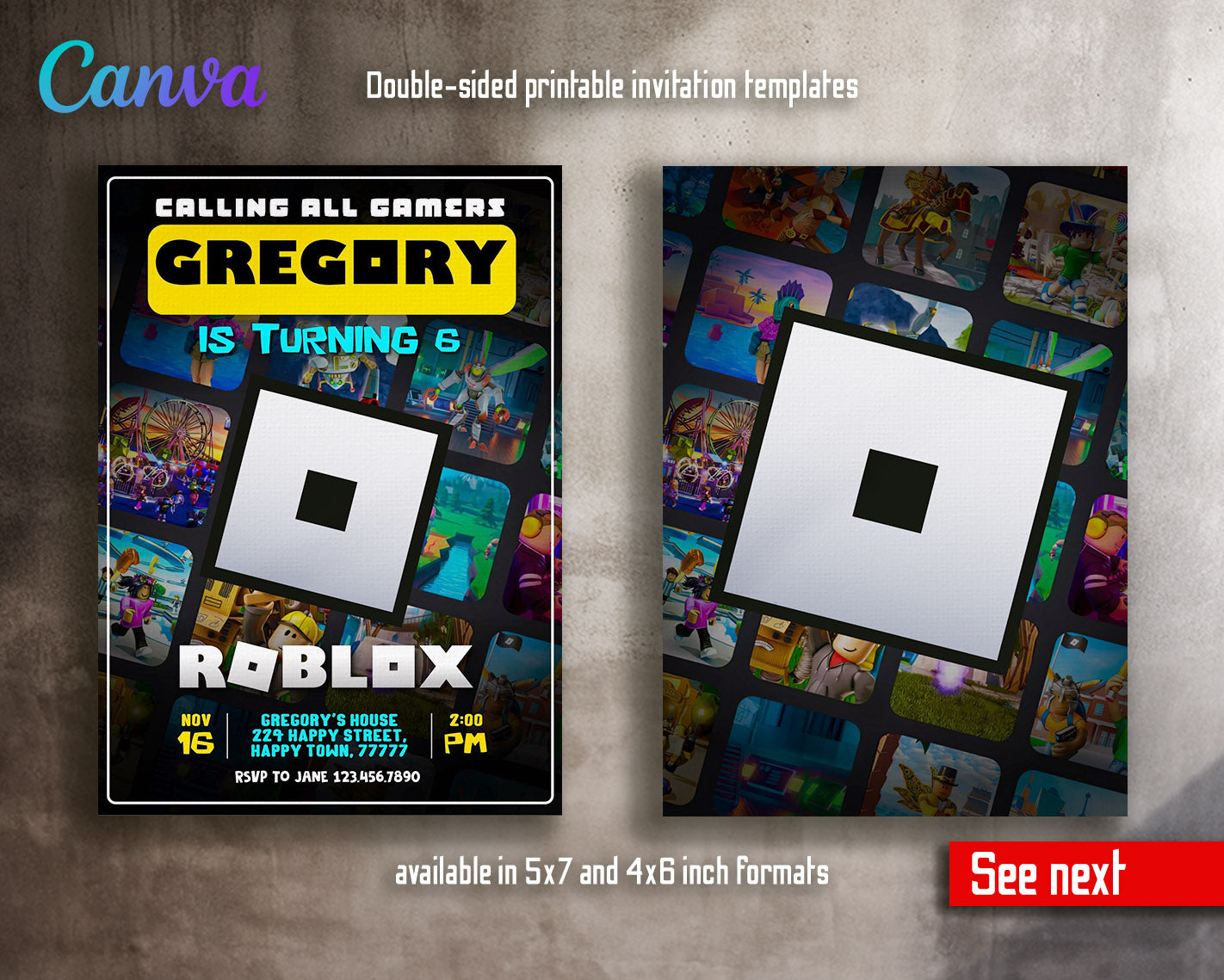 Roblox Gamer customizable invitation template | Share or Print | | XE442