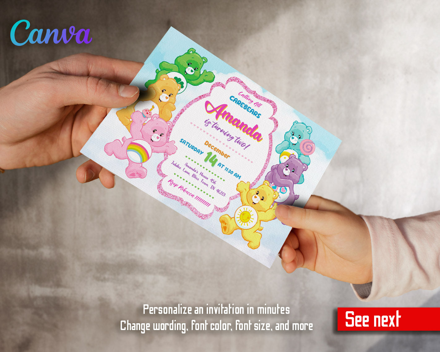 Care Bears  customizable invitation template | Share or Print |  | SN216