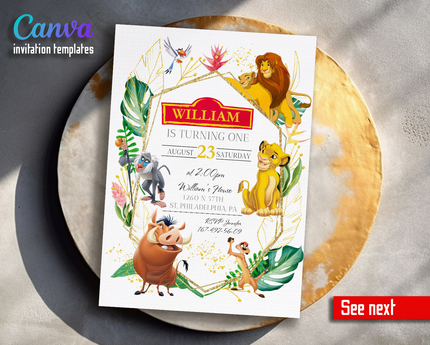 Lion King Simba customizable invitation template | Share or Print |  | MW155