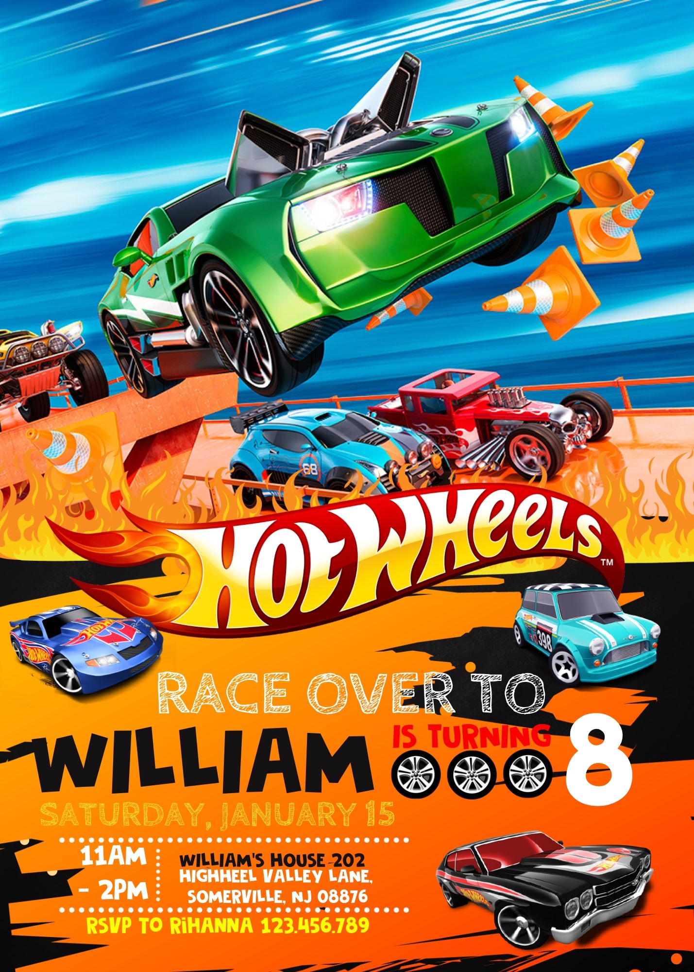 Hot Wheels customizable invite template boy | instant download | Share or Print | SA914