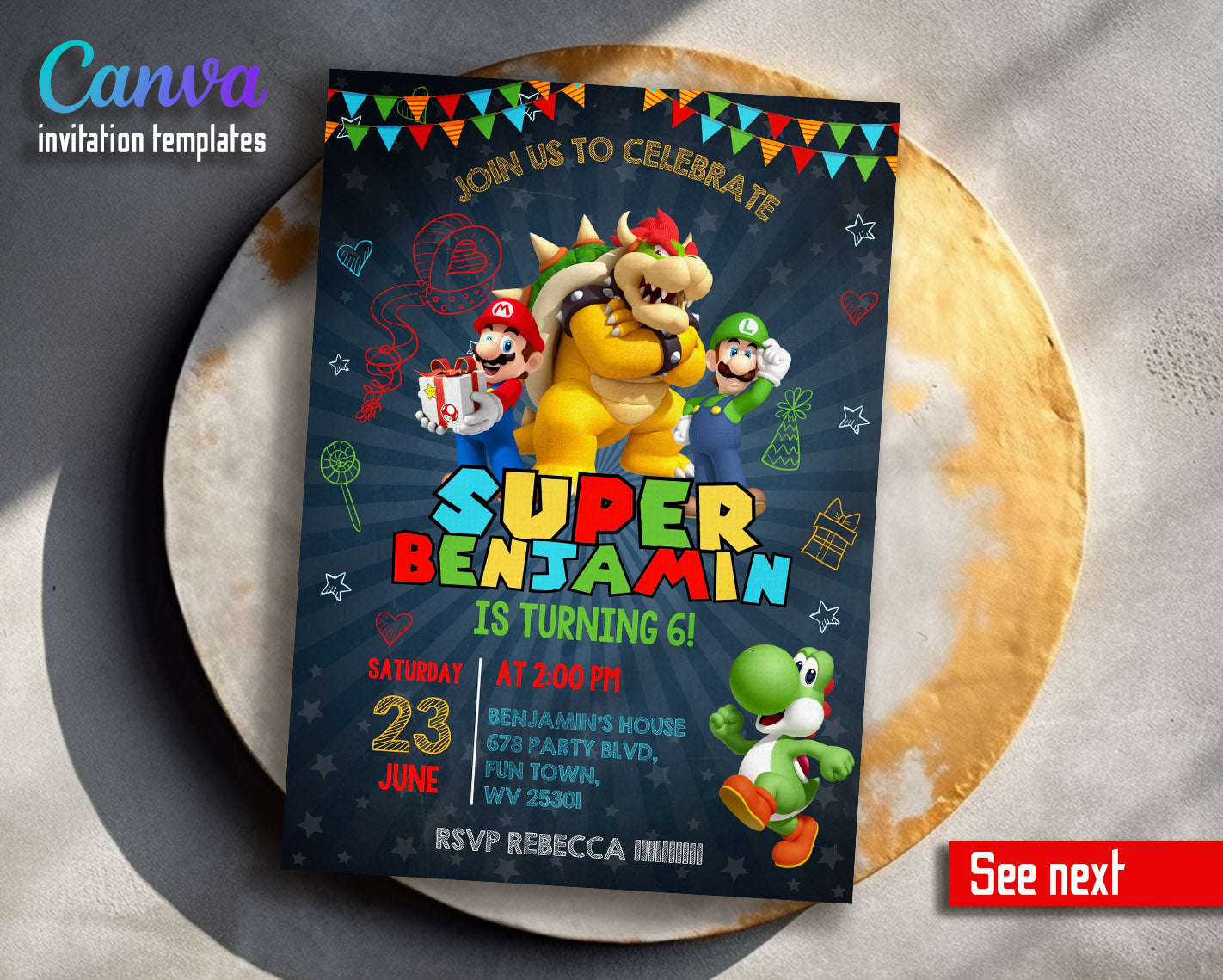 Super Mario Bros  customizable invitation template | Share or Print |  | ZE081