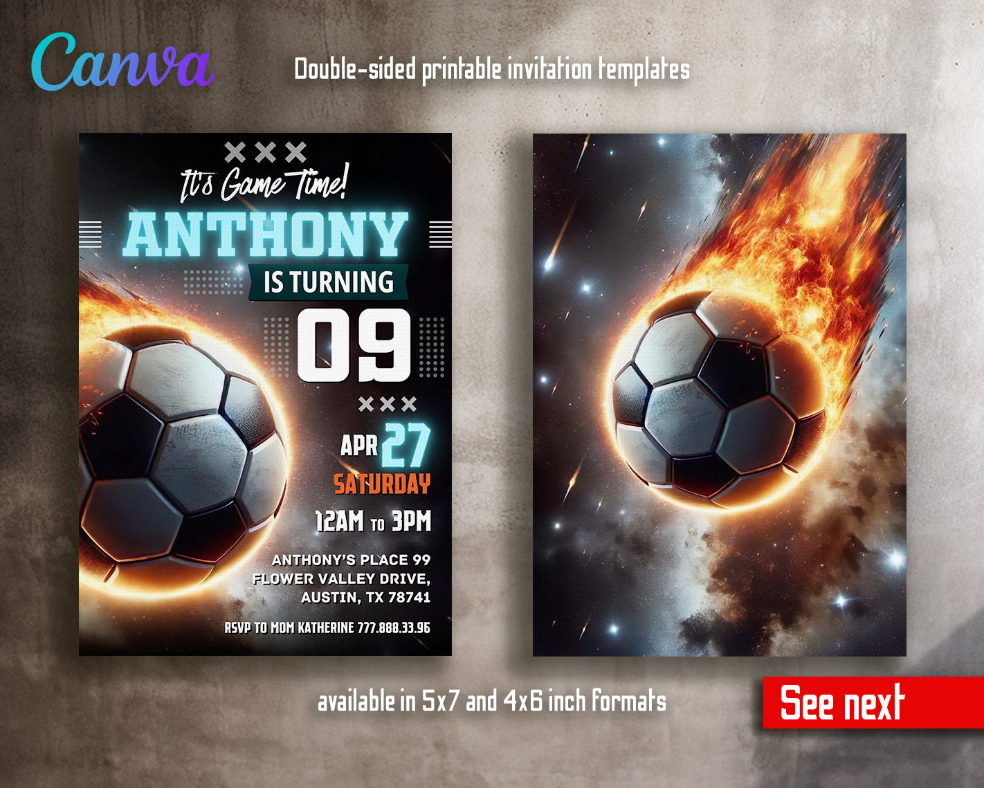 Soccer Champion League FC customizable invitation template | Share or Print | boy | FM367