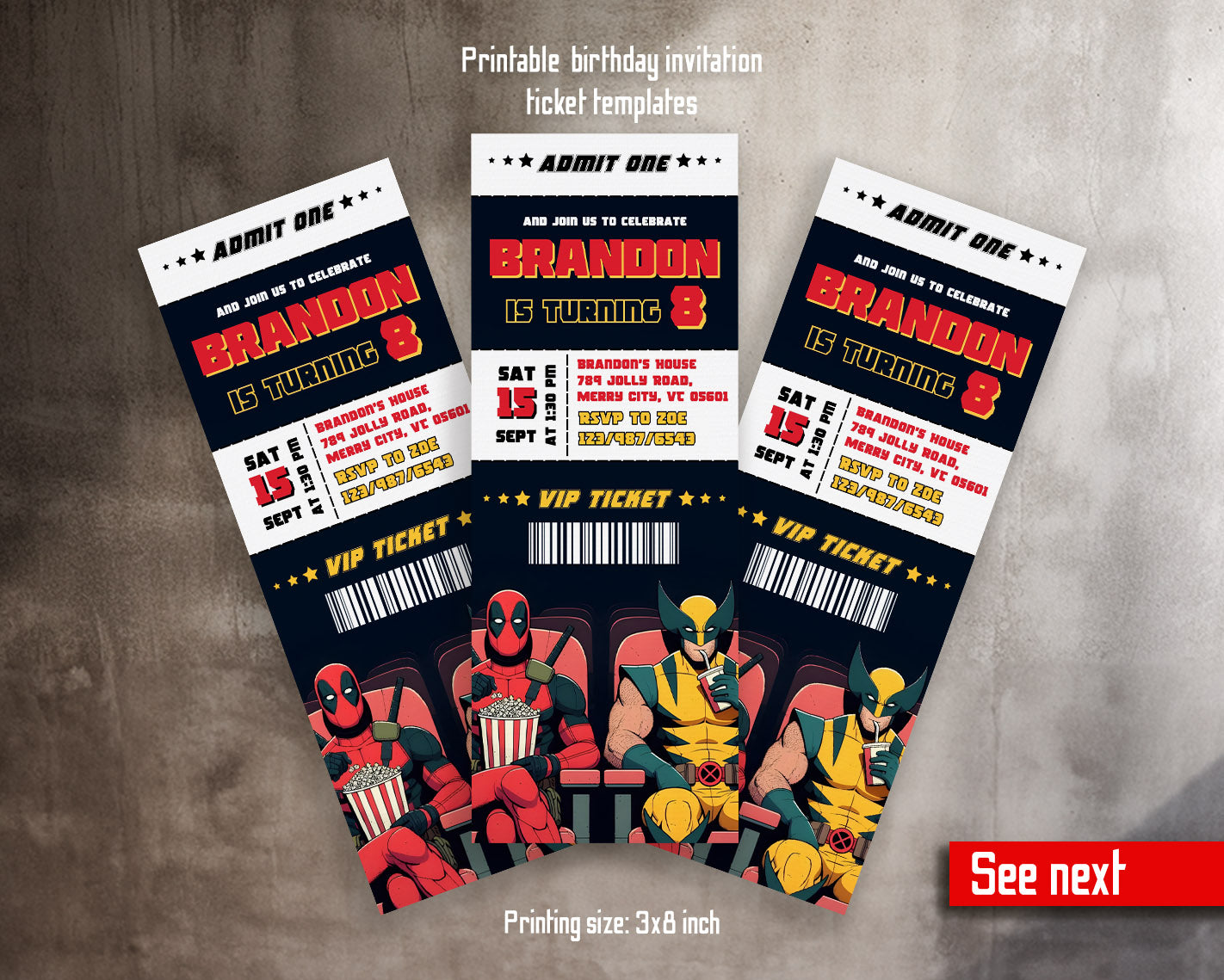 Deadpool Wolverine Marvel customizable invitation template | Share or Print | boy | DU363