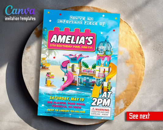 Lego Swimming Pool customizable invitation template | Share or Print |  | UD192