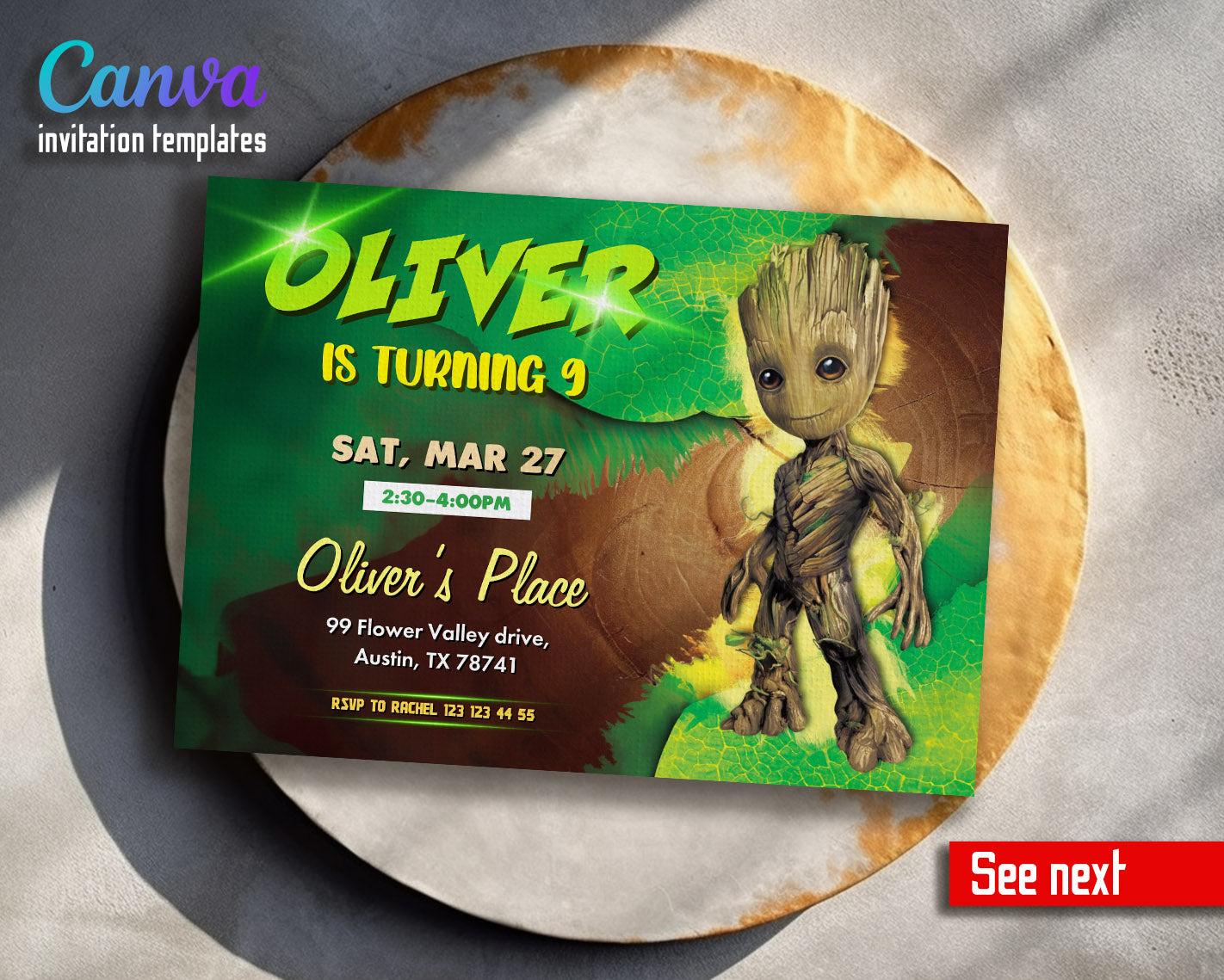 Groot Guardians of the Galaxy Superhero customizable invitation template | Share or Print |  | AM552