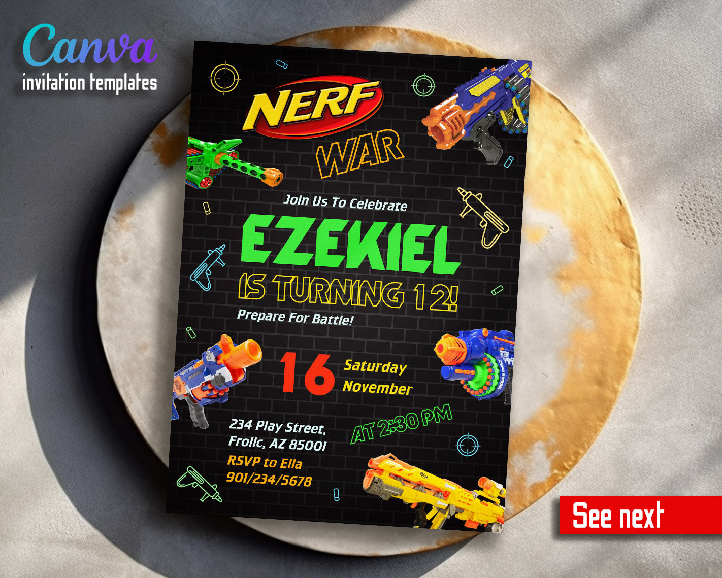 NERF Dart Wars  customizable invitation template | Share or Print | boy | RX944