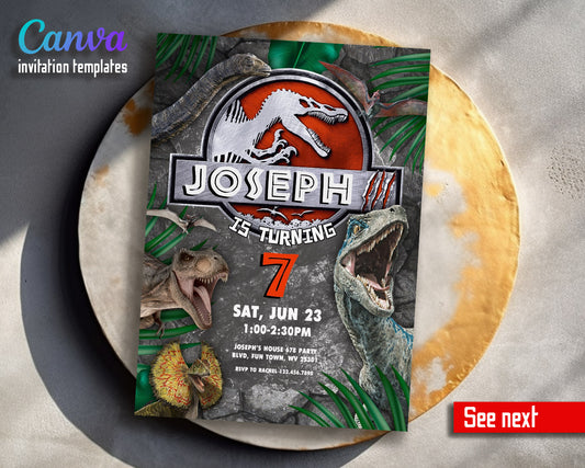 Jurassic Park Dinosaur customizable invitation template | Share or Print |  | LA622