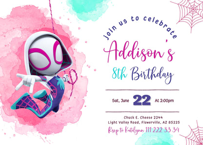 Spider Gwen Ghost Spidey customizable invitation template | Share or Print | girl | JV565