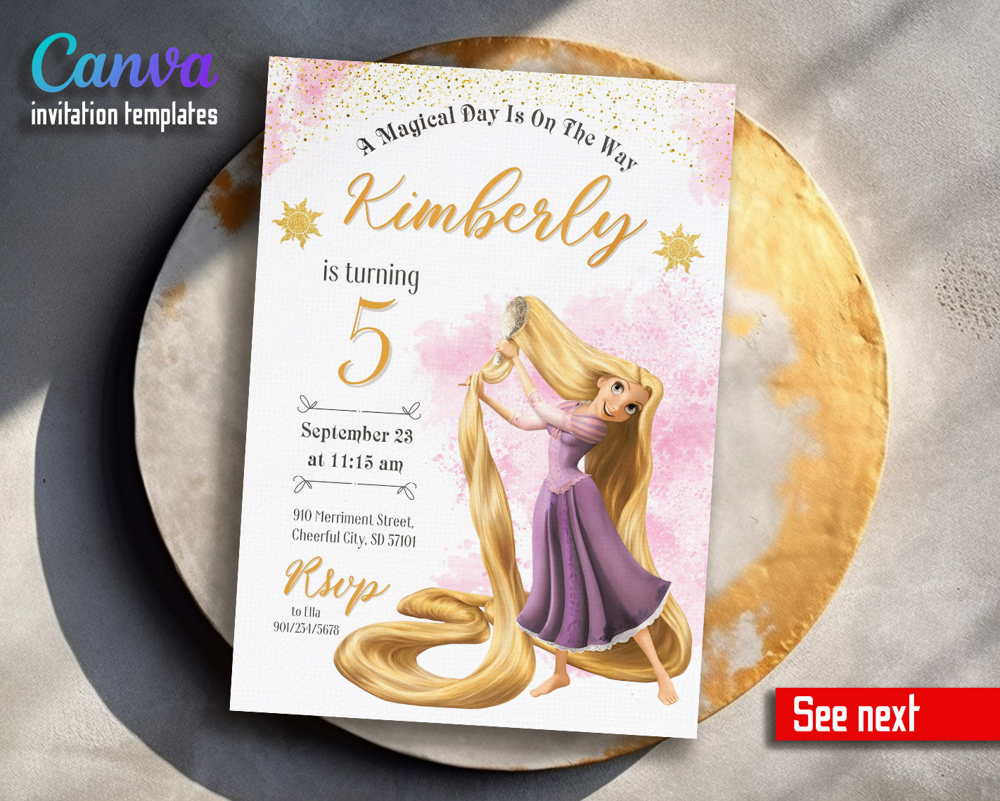 Rapunzel Princess Tangled customizable invitation template | Share or Print | girl | PI671