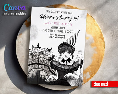 Wednesday Addams customizable invitation template | Share or Print | girl | NG204