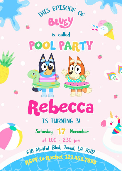 Bluey Bingo Pool customizable invitation template | Share or Print |  | LK508