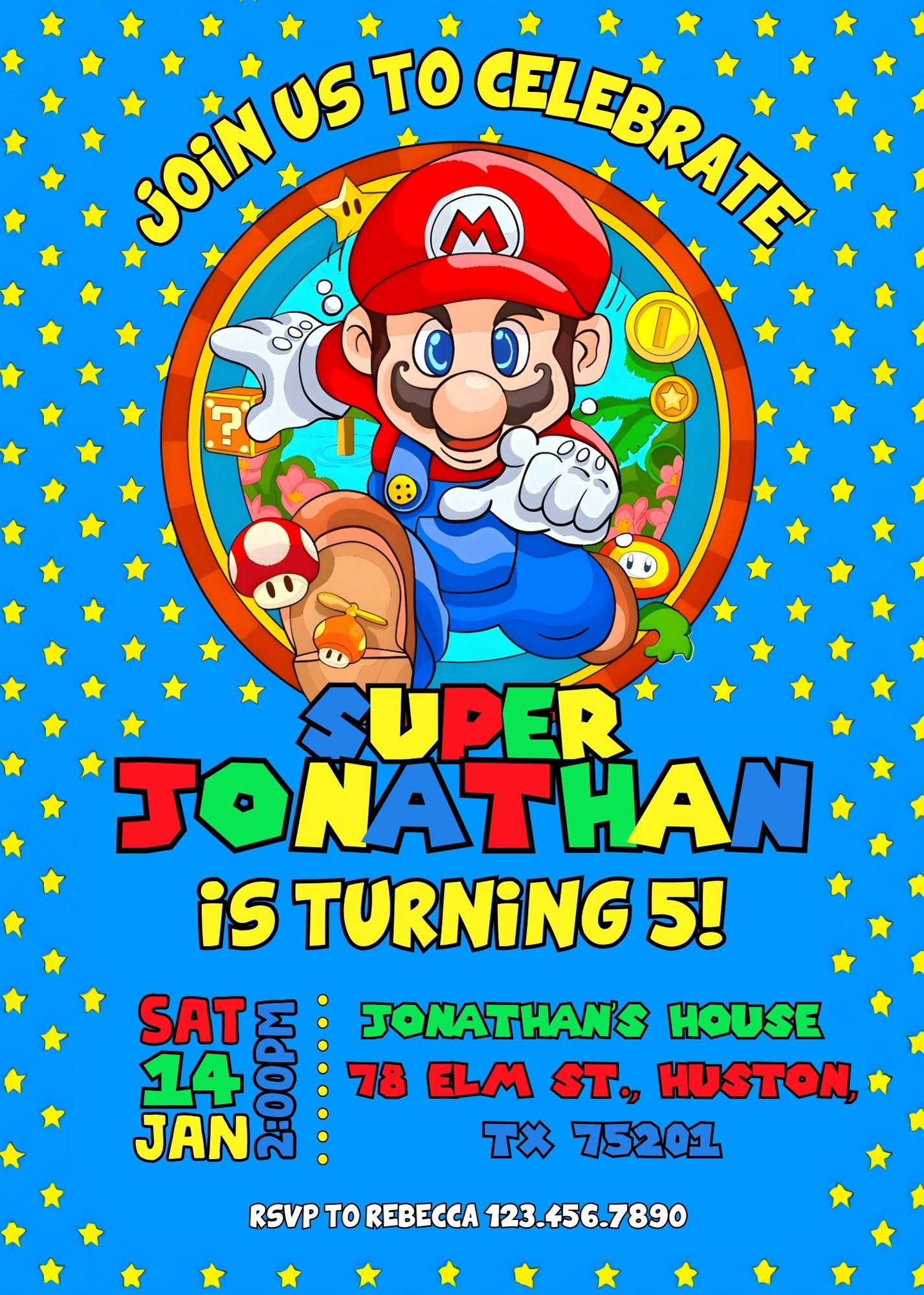 Super Mario Bros  customizable invitation template | Share or Print |  | HE499