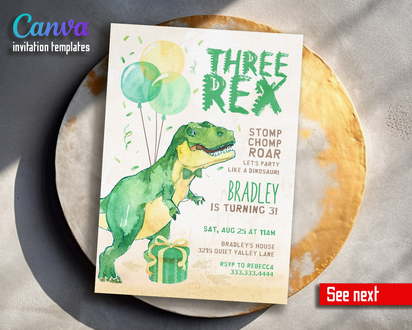 Dinosaur T-Rex customizable invitation template | Share or Print |  | DG551