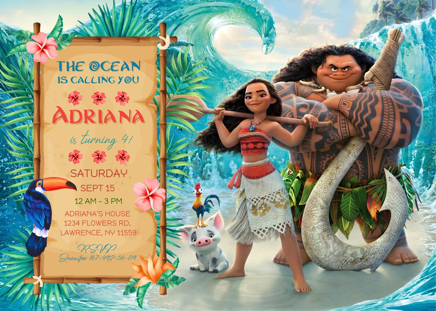 Moana Princess customizable invite template girl | instant download | Share or Print | DF593