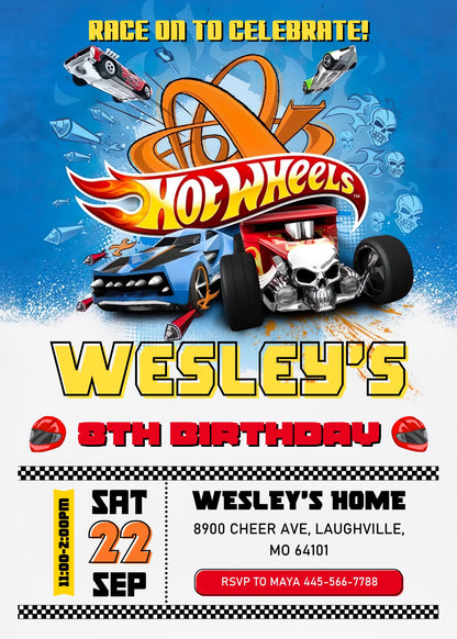 Hot Wheels Racing  customizable invitation template | Share or Print | boy | XN549