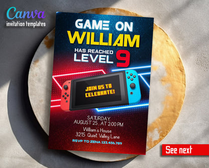 Nintendo Switch Gamer customizable invitation template | Share or Print |  | HN859