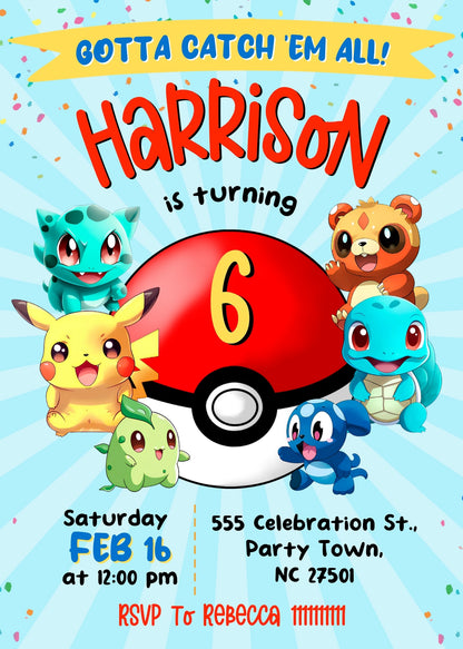 Pokemon Pikachu  customizable invitation template | Share or Print |  | CL345