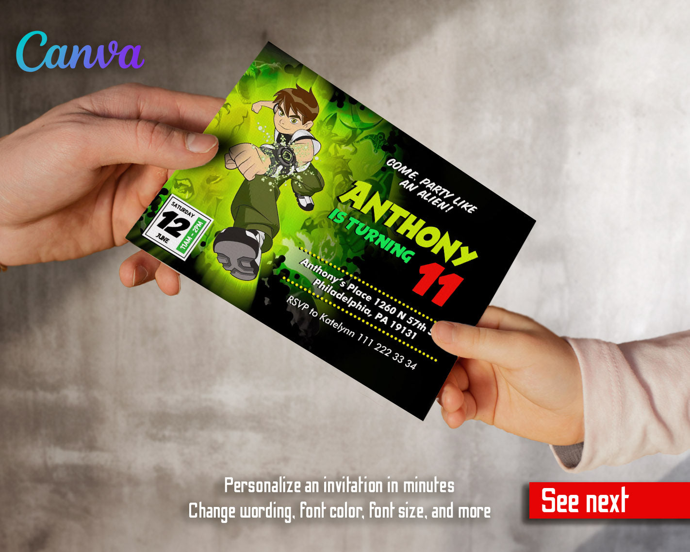 Ben 10 Alien Force customizable invitation template | Share or Print | boy | NZ959