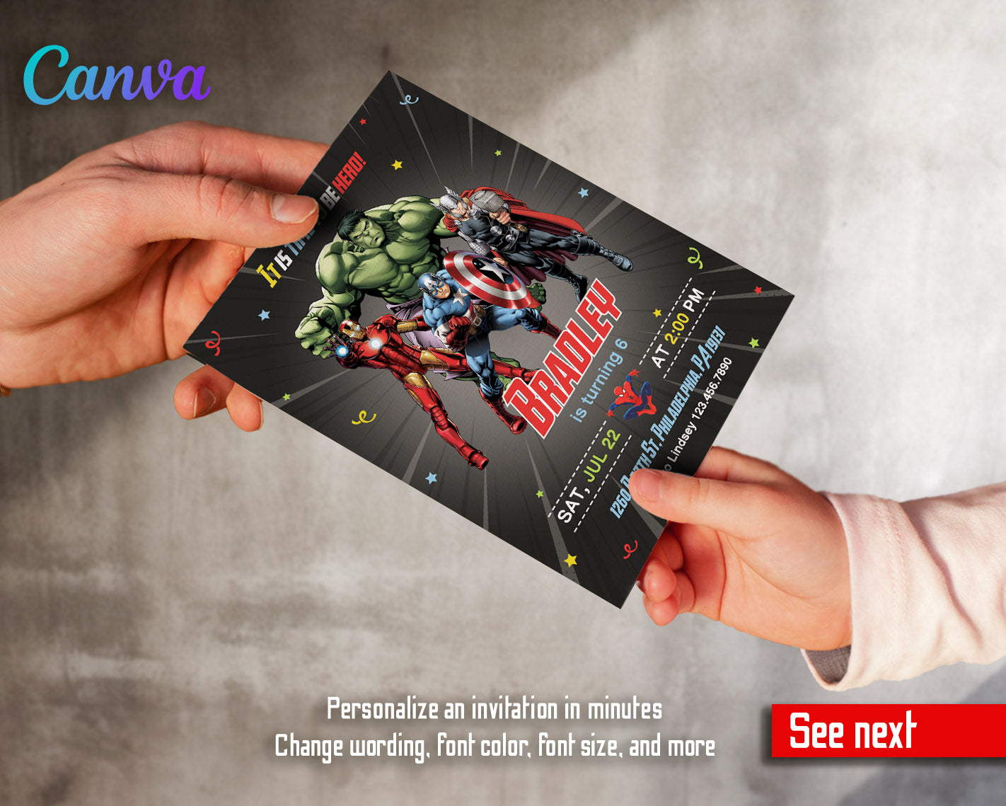 Avengers Marvel Superhero  customizable invitation template | Share or Print | boy | JG762